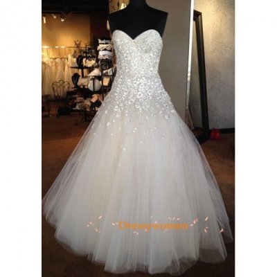 2016 Sweetheart Classic Style Tulle Wedding Dresses CHWD-30243 with Flower Appliques