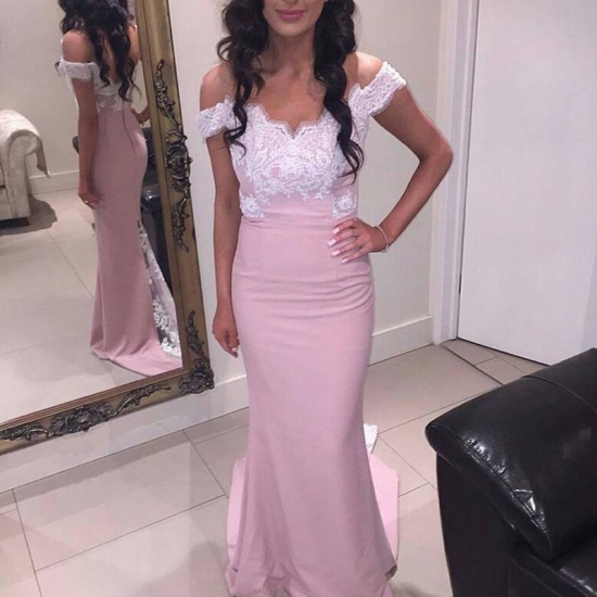 Delicate Pink Bridesmaid Dress - Off Shoulder Mermaid with Lace - Click Image to Close