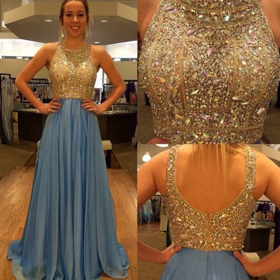 Chic A Line Prom Dress - Jewel Sleeveless Long Pleated with Beading - Click Image to Close
