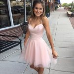 A-Line Spaghetti Straps Backless Pearl Pink Tulle Homecoming Cocktail Dress