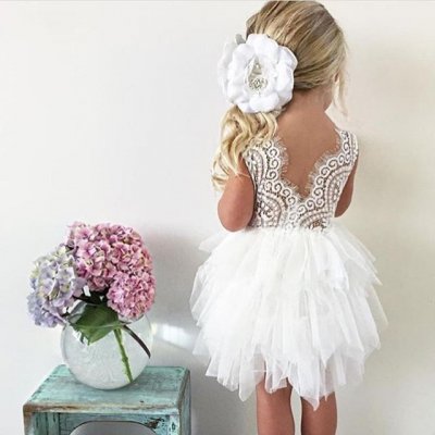 Ball Gown Round Neck Tiered Tulle Flower Girl Dress with Lace