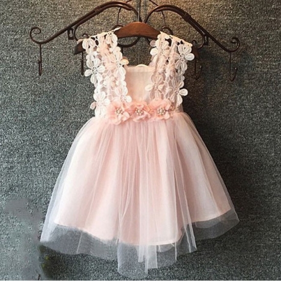 A-Line Square Short Pink Tulle Flower Girl Dress with Lace Flowers - Click Image to Close