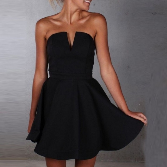 A-Line Strapless Satin Little Black Dress - Click Image to Close