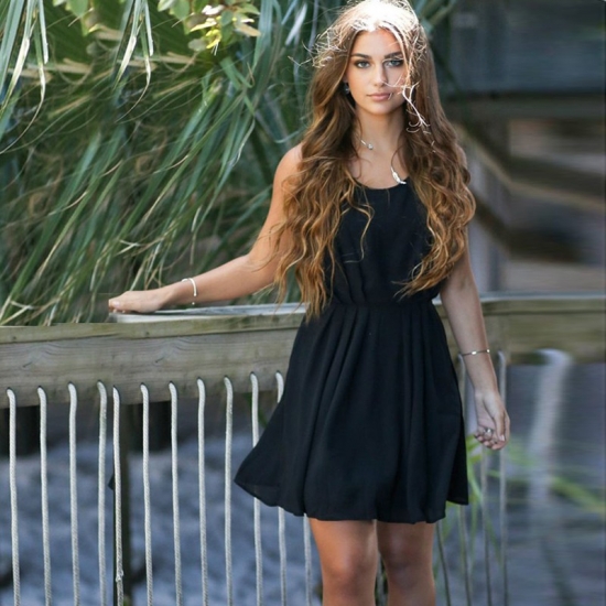A-Line Scoop Chiffon with Lace Little Black Dress - Click Image to Close