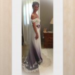 A-Line Spaghetti Straps Sweep Train Ombre Grey Wedding Dress with Flowers