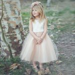 A-Line Bateau Tea-Length Light Pink Tulle Flower Girl Dress