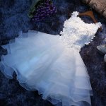 Ball Gown Bateau Short Tiered White Organza Homecoming Dress with Appliques