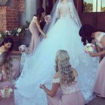 Mermaid Off-the-Shoulder Sweep Train Blush Bridesmaid Dress with Lace