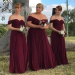 A-Line Off-the-Shoulder Floor-Length Burgundy Chiffon Bridesmaid Dress