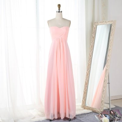 A-Line Sweetheart Floor-Length Pink Empire Chiffon Bridesmaid Dress