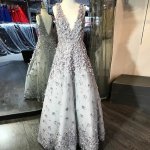 A-Line Deep V-Neck Floor-Length Grey Prom Dress with Appliques