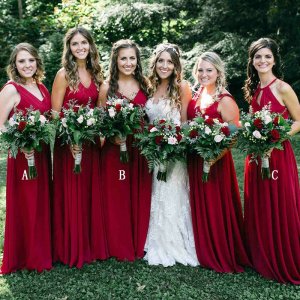 A-Line Scoop Floor-Length Dark Red Chiffon Bridesmaid Dress