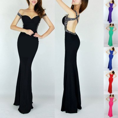 Hot Mermaid Off-the-Shoulder Floor Length Chiffon Black Prom Dress With Beading