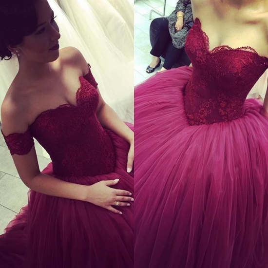Elegant Floor Length Prom Dress - Burgundy Ball Gown Sweetheart - Click Image to Close