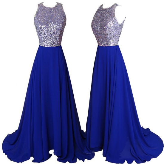 Hot Sell Long Prom Dress - Royal Blue A-Line Backless with Sequins - Click Image to Close