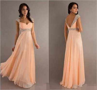 Elegant Floor Length Chiffon Straps Prom Dresses with Sequins
