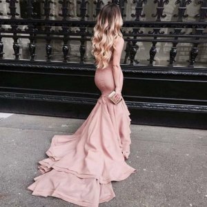 Mermaid Strapless Backless Sweep Train Pink Prom/Evening Dress