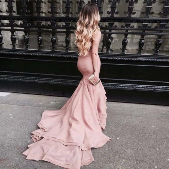 Mermaid Strapless Backless Sweep Train Pink Prom/Evening Dress - Click Image to Close
