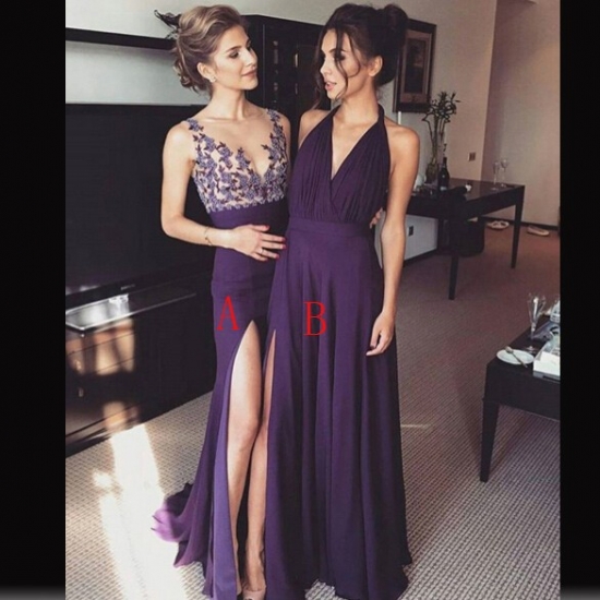 Sexy Long Purple Prom Party Dress with Split Side - Click Image to Close