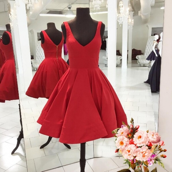 Homecoming Dress Ruched with Scoop Sleeveless Knee-Length Red Satin - Click Image to Close