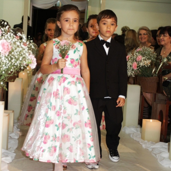 Gorgeous Jewel Ankle-Length Flower Girl Dress - Printed Satin with Sash - Click Image to Close