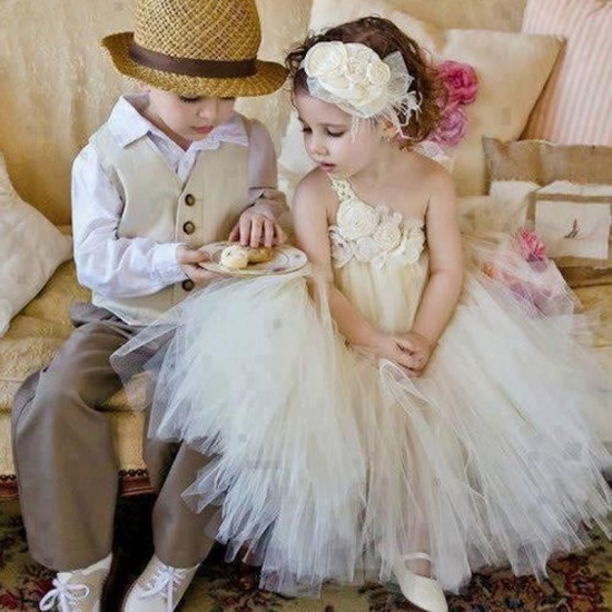 Cute Ivory A-Line One Shoulder Flowers Ankle-Length Flower Girl Dress - Click Image to Close