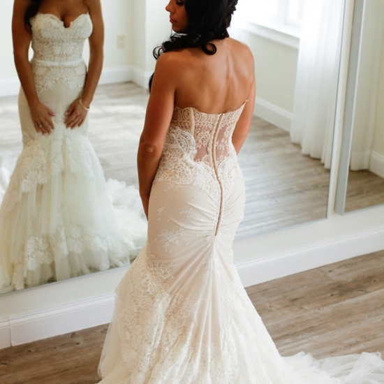 Elegant Mermaid Wedding Dress - Sweetheart Sleeveless Appliques Lace Tiered - Click Image to Close