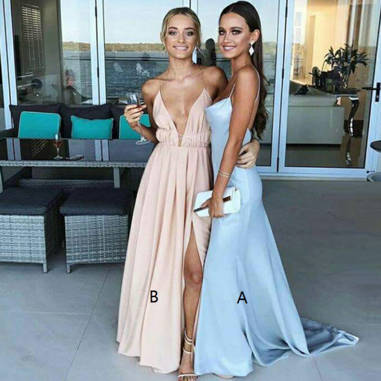 Elegant Sheath Prom Dress - Light Blue Spaghetti Straps Sweep Train Backless - Click Image to Close