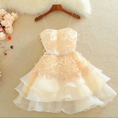 A-Line Sweetheart Short Organza Homecoming Dress with Lace Appliques Pearls