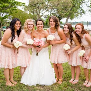 A-Line Scoop Sleeveless Short Pink Lace Bridesmaid Dress