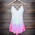 High Low Spaghetti Straps Ombre White Satin Homecoming Dress with Lace