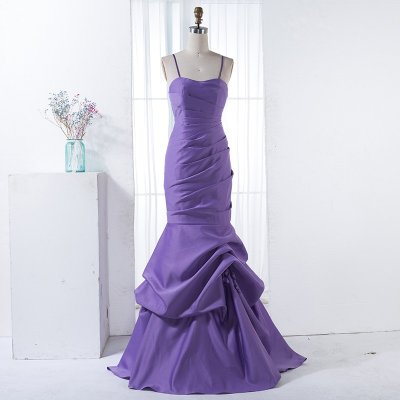 Mermaid Spaghetti Straps Long Purple Bridesmaid Dress with Ruffles