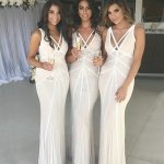 Mermaid V-Neck Floor-Length Ivory Bridesmaid Dress with Sequins