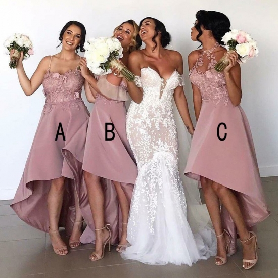 A-Line Spaghetti Straps High Low Blush Bridesmaid Dress with Appliques - Click Image to Close