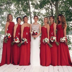 A-Line Jewel Sleeveless Floor-Length Dark Red Bridesmaid Dress