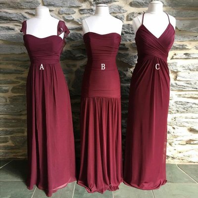 A-Line Square Neck Cap Sleeves Burgundy Chiffon Bridesmaid Dress