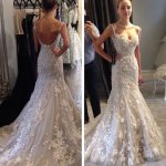 Charming Spaghetti Straps Mermaid Wedding Dress Bridal Gown with Aqppliques