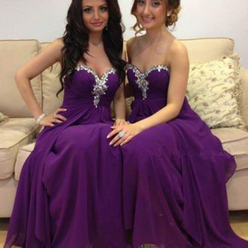 Elegant Sweetheart Floor Length Grape Bridesmaid Dresses with Rhinestone - Click Image to Close