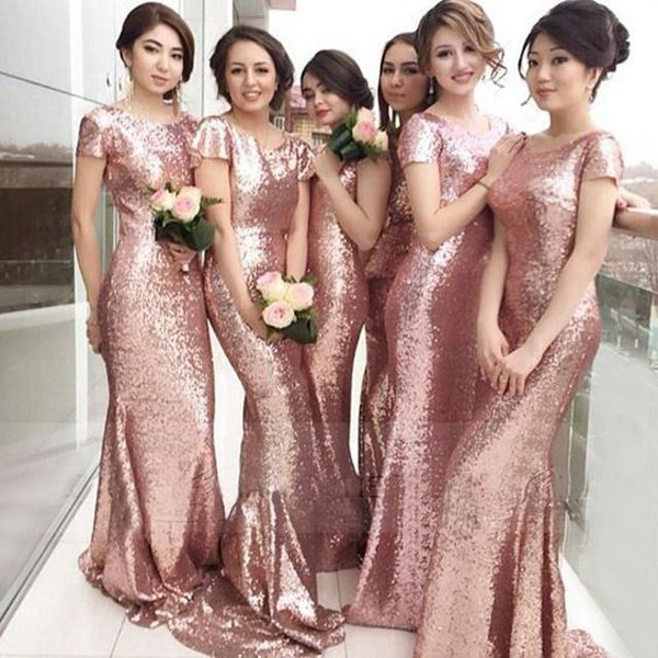 Hot Selling Rose Gold Sequins Mermaid Bridesmaid Dresses