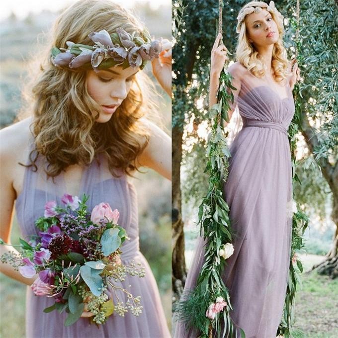 Long Tulle Four style Bridesmaid Dress - Purple A-Line