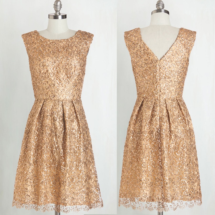 Gorgeous Bridesmaid Dress -Gold A-Line Scoop Knee-Length with Sequins