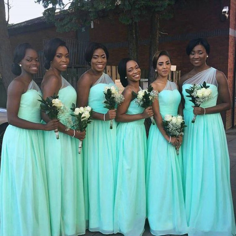 Elegant One Shoulder Mint Green Floor-Length Bridesmaid Dress