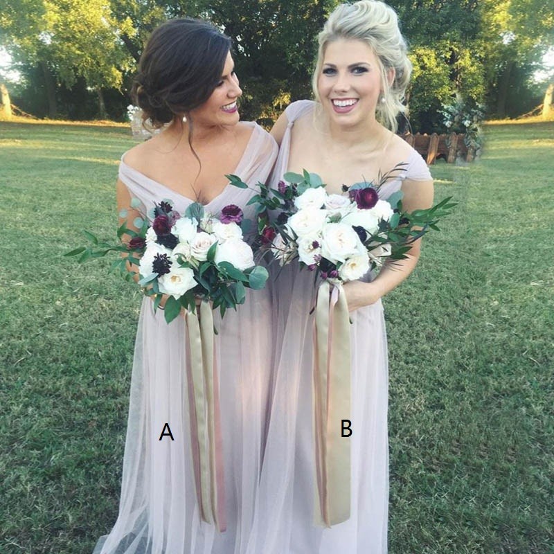Simple A-Line Bridesmaid Dress - Lavender Off the Shoulder Floor-Length Pleats