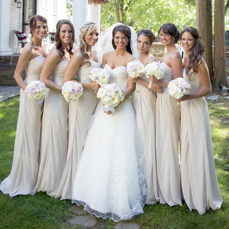 A-Line Sweetheart Floor-Length Ivory Chiffon Bridesmaid Dress Ruched