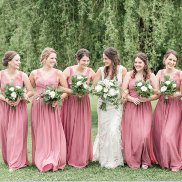 A-Line V-Neck Dusty Rose Chiffon Bridesmaid Dress with Lace Pleats ...