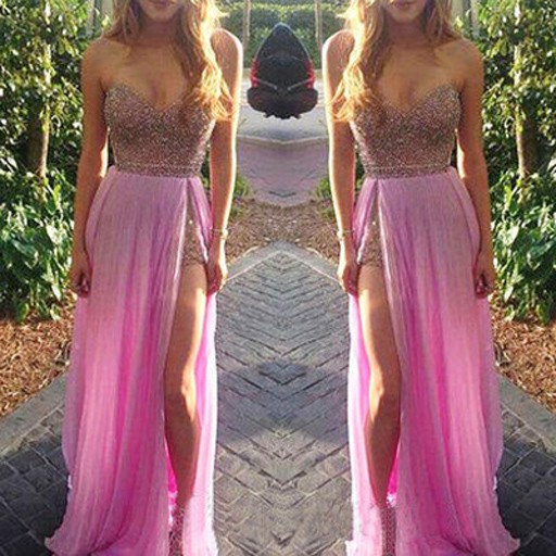 Sweetheart Floor Length Satin Bella Thorn Same Style Pink and Gold Long Prom Dress