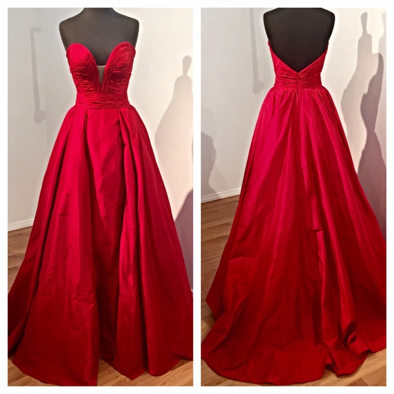 Elegant Long Evening/Prom Dress- Red Taffeta Strapless