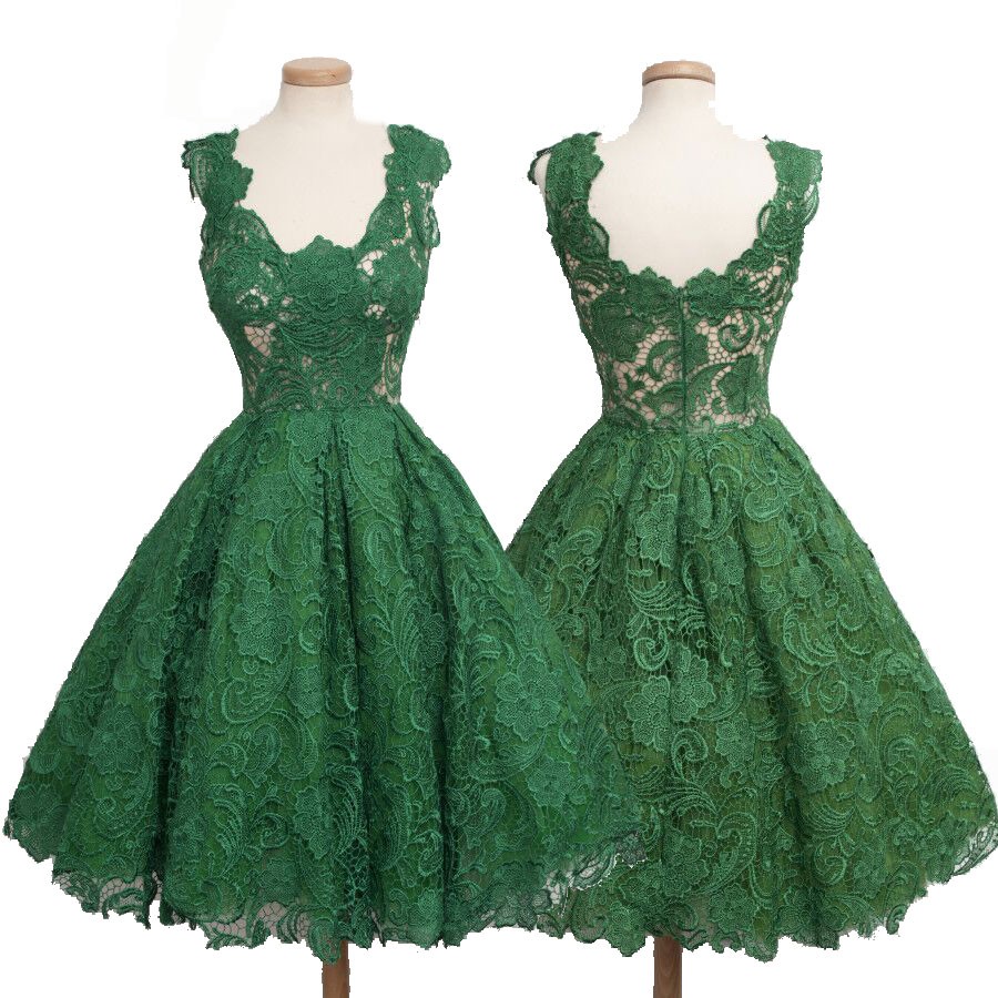 Vintage Homecoming Dress -Green Ball Gown Scoop Sleeveless with Lace