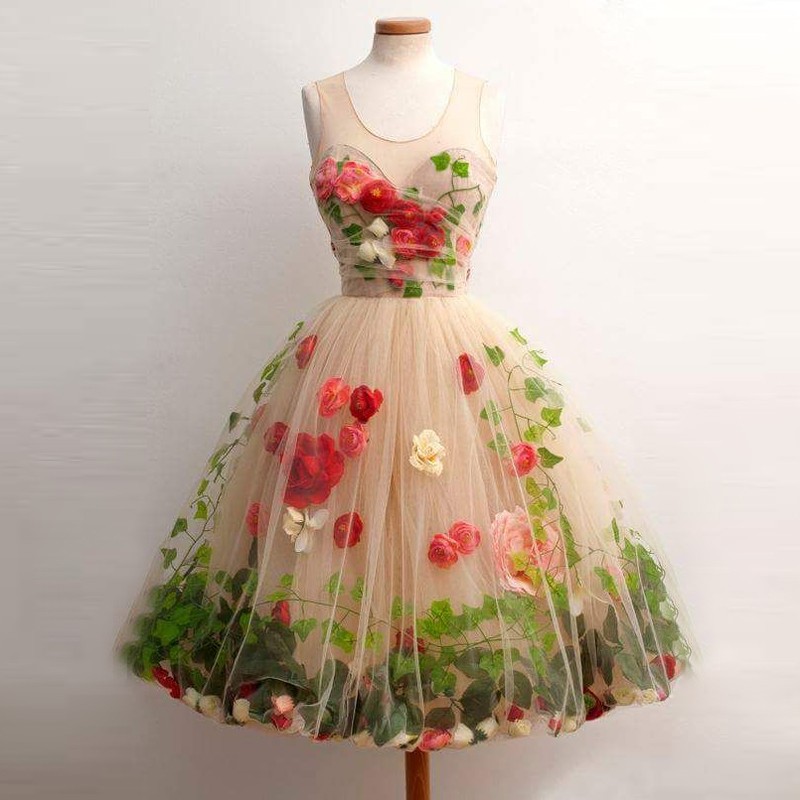 Romantic Jewel Sleeveless Champagne Homecoming Dresses with Handmade Flowers