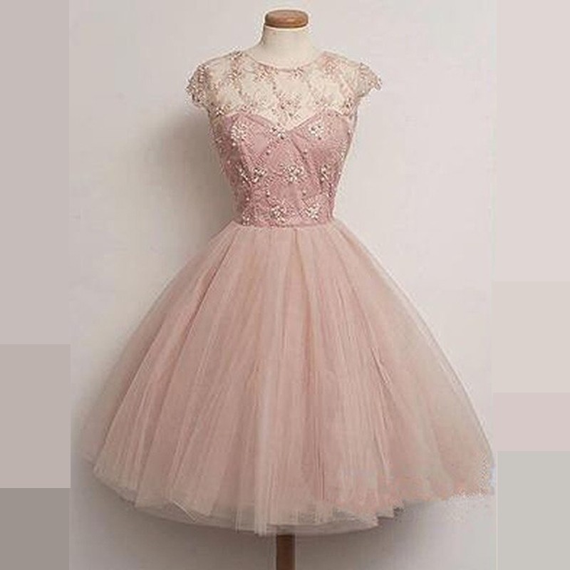 Stunning Jewel Cap Sleeves Ball Gown Pink Homecoming Dress with Beading